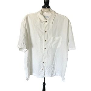 Caribbean Men's Hawaiian‎ Shirt Short Sleeve Button Modal Textured X-LARGE White